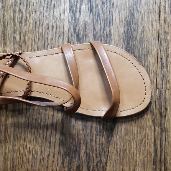 Call It Spring Tall Tan Gladiator Sandals with Gold Accent Heel - Picture 3 of 15